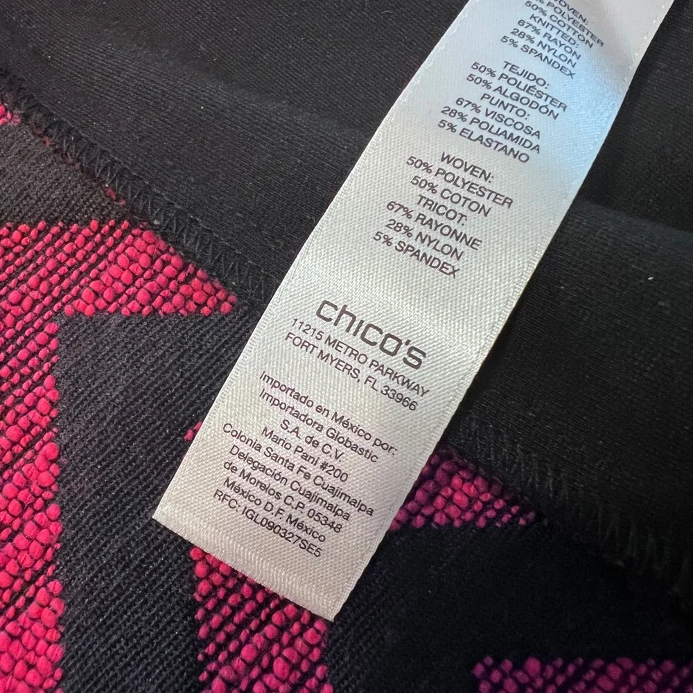Chico's Red Black Chevron Asymmetric Zip Jacket Mixed Media Size 1 Medium